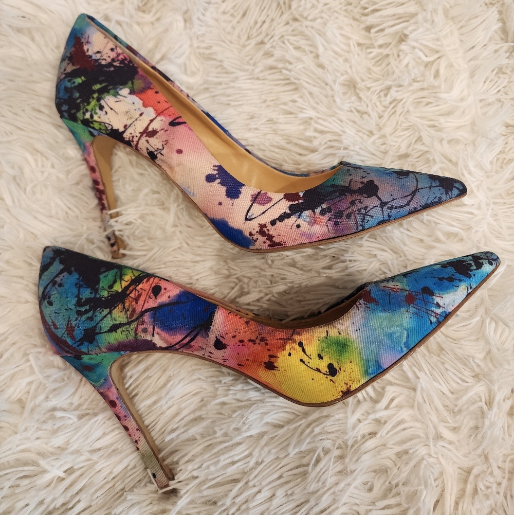 Multicolor Paint-Splash Pointed Toe Stiletto Heels - Women's